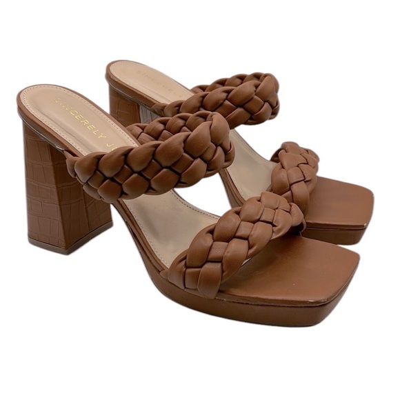 Sincerely Jules Aurora Brown Braided Slip On Block Heels Size 10 M - Picture 1 of 9